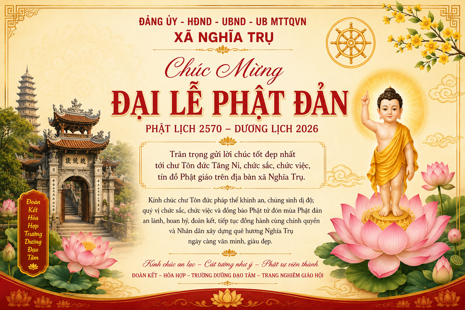 Các đồng chí lãnh đạo Đảng ủy – HĐND –UBND – Ủy ban MTTQVN   xã Nghĩa Trụ thăm, chúc mừng chức sắc, chứcc việc phật giáo  nhân dịp Đại Lễ Phật đản PL2570 – DL 2026