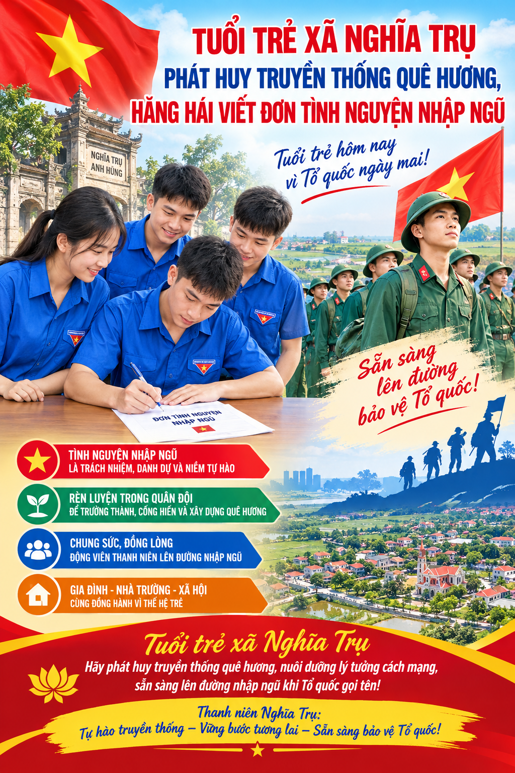 Tuổi trẻ xã Nghĩa Trụ phát huy truyền thống quê hương, hăng hái viết đơn tình nguyện nhập ngũ