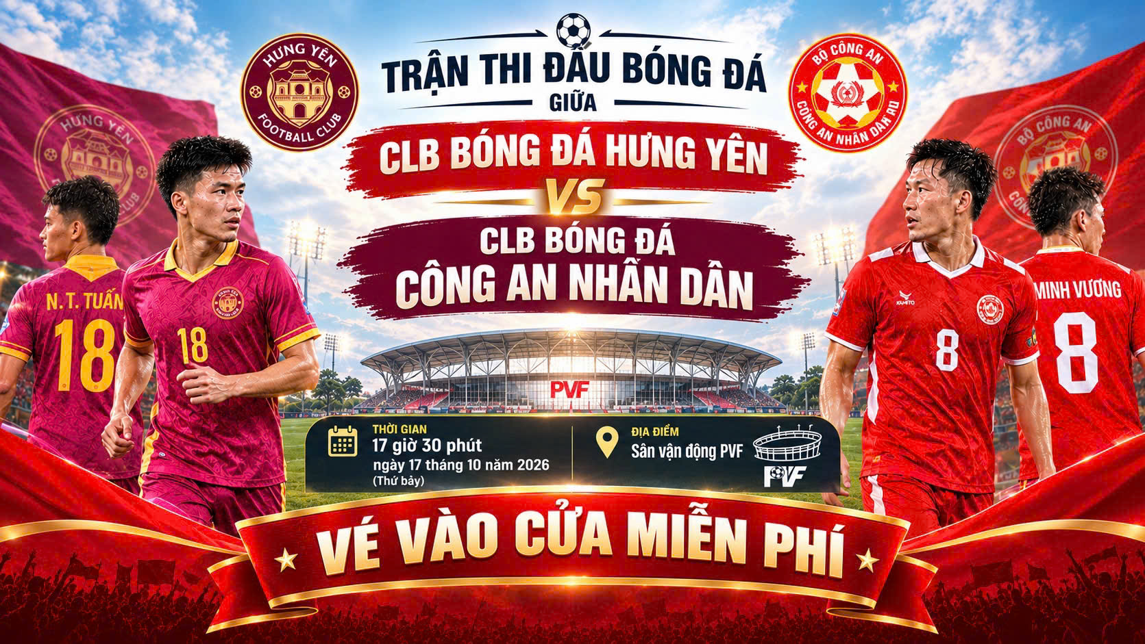 Thông báo về việc mời cán bộ và Nhân dân đến tham dự, cổ vũ trận thi đấu bóng đá giữa CLB Bóng đá Hưng Yên và CLB Bóng đá Công an Nhân dân